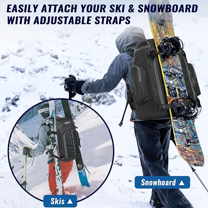 Navaris Universal Ski Boot Bag - Carry Ski & Snowboard Boots, Helmet With Ventilation, Black/Teal